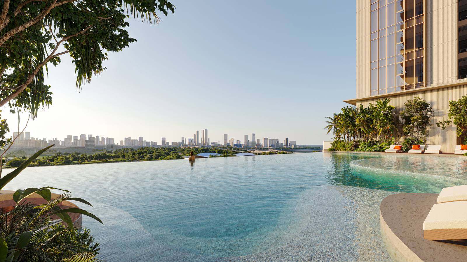 Rooftop infinity pool at Godrej Trilogy overlooking the racecourse and skyline (artist's impression)